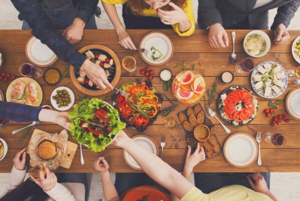 Table set with food at a restaurant